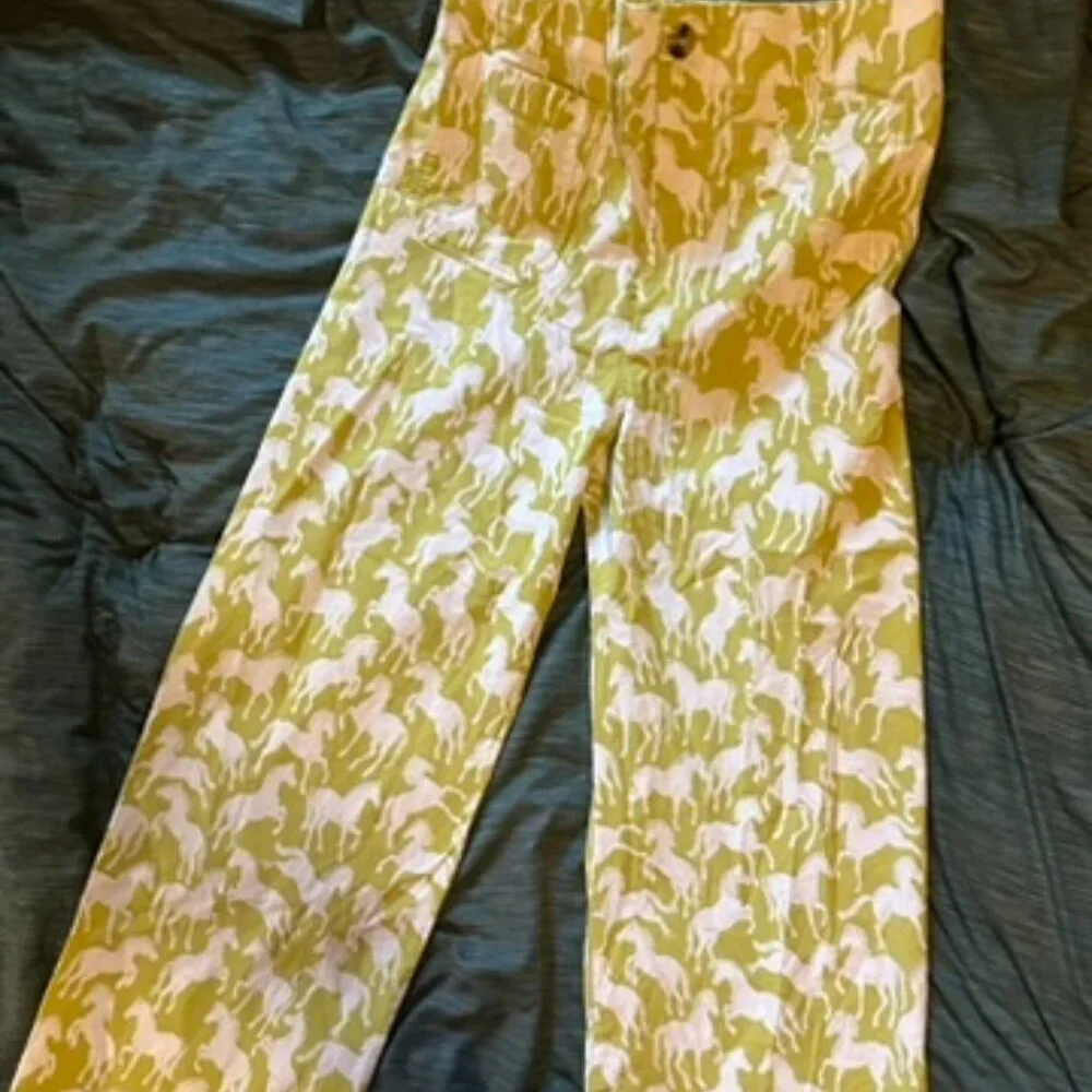 Anthropologie Maeve Wide Leg Colette Pant - Green + White Horse Print - Picture 6 of 6